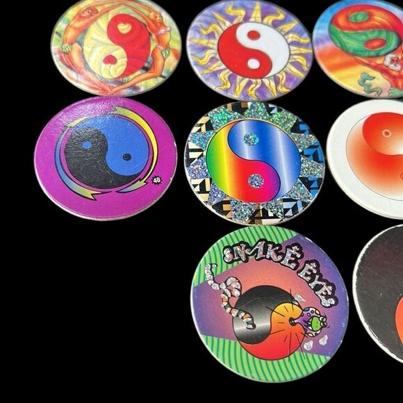 Vintage 90s POGS Lot of 18 Ying Yang Cardboard Milk Bottle Caps Game - Picture 3 of 7